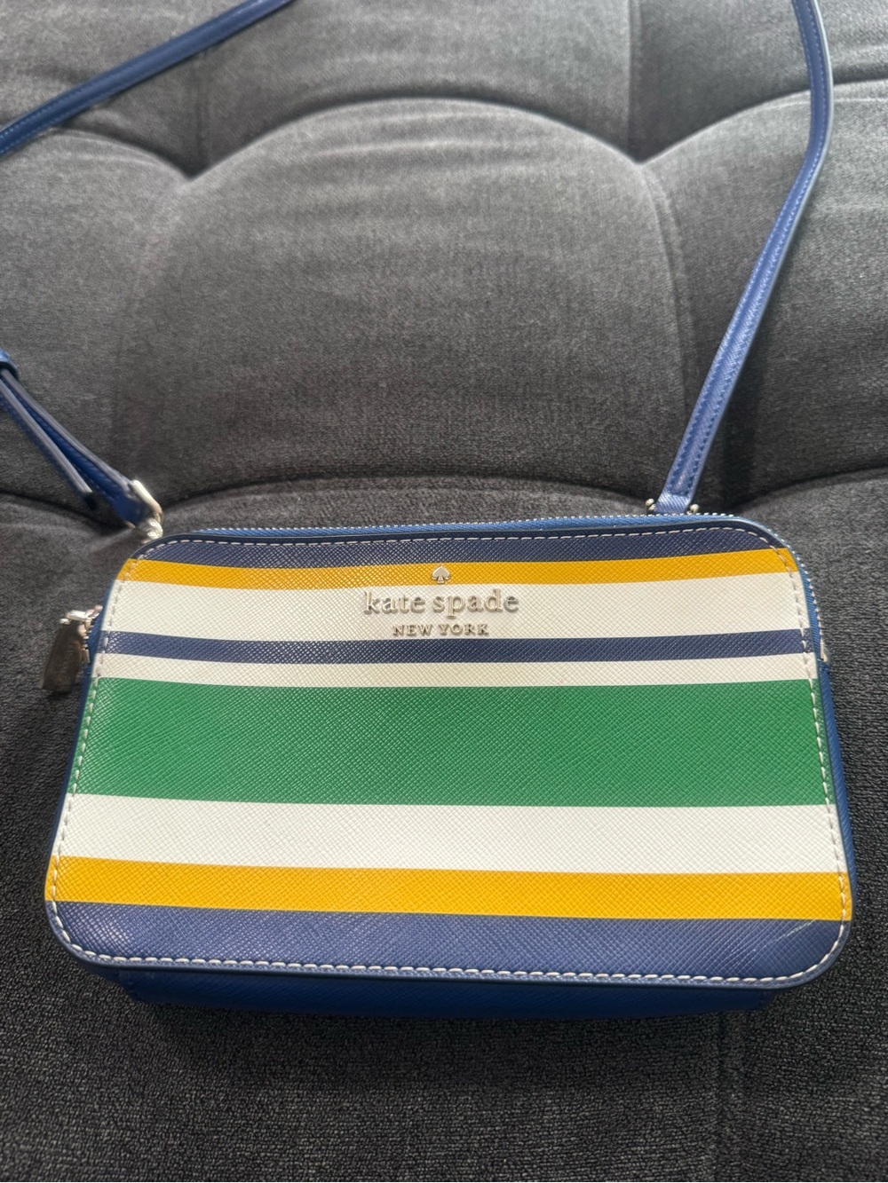 kate spade striped crossbody bag in blue, green, yellow, white